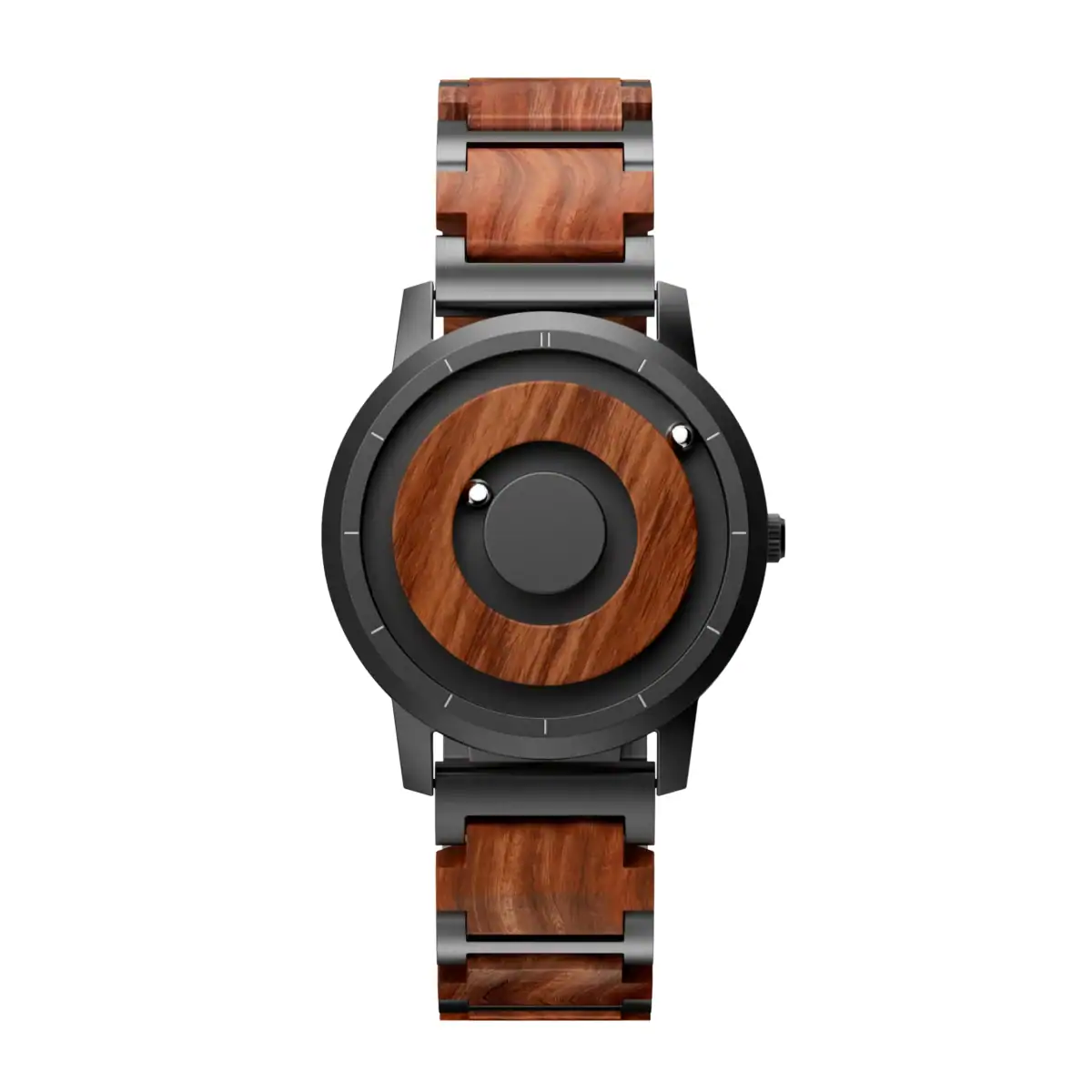 Montre en bois et métal avec design moderne et sophistiqué, alliant matériaux naturels et finition élégante. Parfaite pour un style unique et écologique.