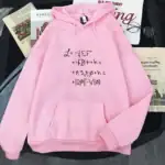 Veste à capuche rose avec imprimé d'équations physiques, style décontracté et tendance, idéale pour les amateurs de science et de mode.