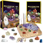Kit géode de cristaux avec pierres colorées, outils pour explorer et apprendre la science des minéraux.
