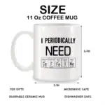 Mug de café de 11 oz avec design scientifique, parfait pour les amateurs de chimie, durable en céramique, sûr pour micro-ondes et lave-vaisselle, idéal comme cadeau.