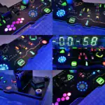 Panneau de contrôle électronique avec LED colorées et composants technologiques, illustrant la décoration scientifique moderne.