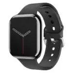 Montre connectée avec écran tactile et bracelet en silicone noir.