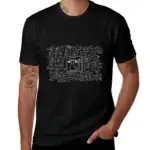 T-shirt noir avec illustration de chat et formules mathématiques, parfait pour les amateurs de science et de décoration geek.