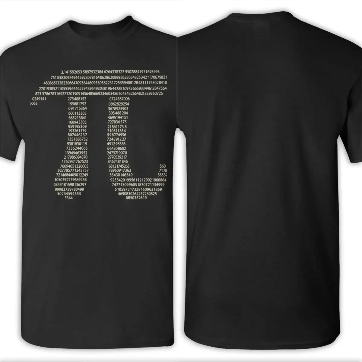 T-shirt noir avec design de chiffres et de codes informatiques en blanc, inspiré par la science et la technologie. Parfait pour les amateurs de sciences et de décoration geek.