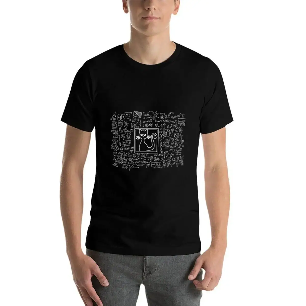 T-shirt noir avec un design graphique moléculaire blanc, parfait pour les amateurs de science et de chimie, alliant style et passion pour la recherche scientifique.
