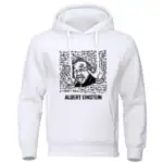 Vêtement à capuche avec design amusant d'Albert Einstein, représentant une caricature iconique.