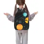 Sac à dos enfant avec motif de planètes et espace, idéal pour l'école ou les activités ludiques.