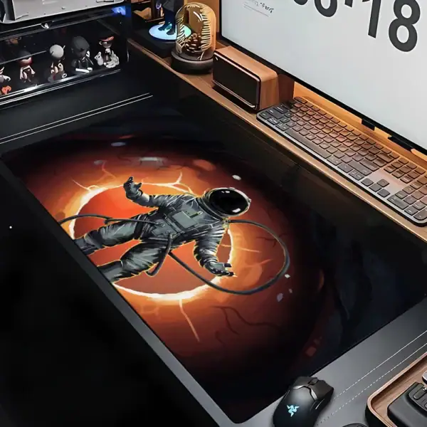 Illustration d'un astronaute flottant dans l'espace avec un fond de soleil éclatant, évoquant la science et l'exploration spatiale.