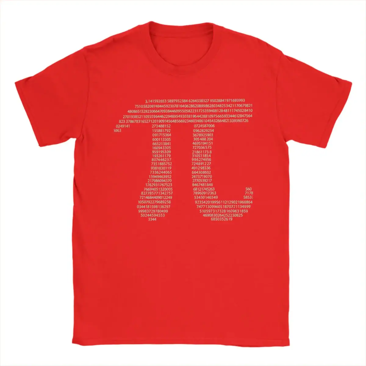 T-shirt rouge avec design de chiffres et de code binaire blanc, style moderne et geek, parfait pour les amateurs de science et technologie.