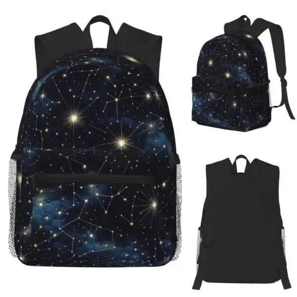 Sac à dos avec motif constellation et étoiles brillantes, parfait pour les amateurs d'astronomie et de science. Design inspiré de l'univers, idéal pour l'école ou les sorties.