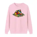 Puzzle Rubik's Cube coloré imprimé sur sweat rose pastel, style décontracté et tendance. Parfait pour les amateurs de science et de décoration geek.
