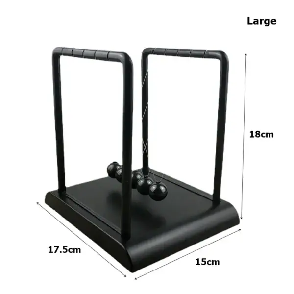 Pendulette Newton de bureau avec cadre en métal noir et sphères en acier, idéale pour la décoration scientifique ou comme objet de bureau original.