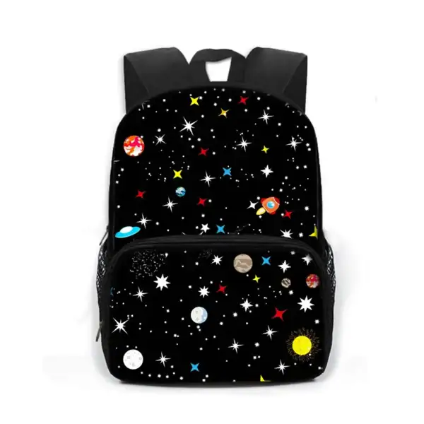 Sac à dos enfant avec motif planètes et étoiles du système solaire.