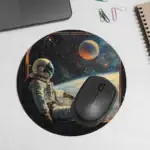 Tapis de souris à motif spatial avec astronaute et planètes, idéal pour les amateurs de science et d'astronomie.