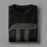 T-shirt noir avec impression de formules chimiques, chiffres et données scientifiques, parfait pour les amateurs de science et de technologie.