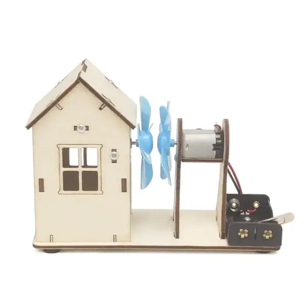 Mini maison à vent avec moteur éolien pour décoration ou expérience scientifique. Parfait pour les amateurs de sciences et de décoration originale.