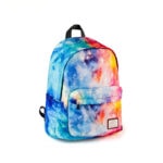 Sac à dos avec motif galaxie et étoiles, idéal pour école ou loisirs.