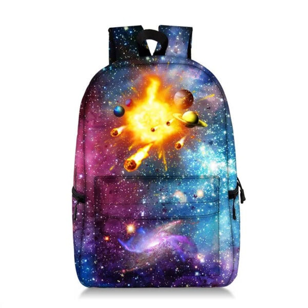 Sac à dos avec motif galaxie et planètes.