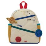 Sac à dos enfant avec thème spatial, décorations de planètes et étoiles, idéal pour l'école ou les activités ludiques.