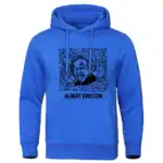 Pull à capuche Albert Einstein avec design amusant et citations célèbres, parfait pour les amateurs de science et de style décontracté.