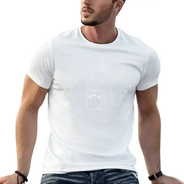 T-shirt homme blanc avec motif scientifique discret, idéal pour les amateurs de science et de décoration geek. Confortable et tendance, parfait pour un look décontracté.