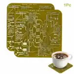 Puce de circuit imprimé en couleur or avec motifs électroniques, idéale pour décoration ou projets scientifiques.