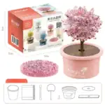 Arbre en cristal magique dans un pot rose, décoration scientifique et ludique pour la maison ou le bureau, avec kit d'assemblage inclus.