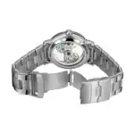 Montre mécanique transparente en acier avec mouvement visible, bracelet en métal, design moderne et sophistiqué, idéale pour les amateurs de horlogerie.
