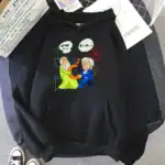 Sweat à capuche noir avec illustration humoristique de deux scientifiques discutant de formules mathématiques et physiques, parfait pour les amateurs de science et de mode décontractée.