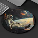 Vêtement de décoration spatiale représentant un astronaute flottant dans l'espace avec la Terre en arrière-plan, idéal pour une décoration thématique scientifique ou spatiale.
