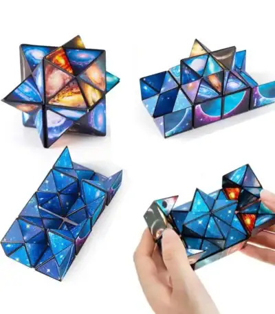 Ensemble de cubes magnétiques avec motifs galactiques, parfaits pour la décoration et la stimulation mentale, idéal pour les amateurs de science et d'astronomie.
