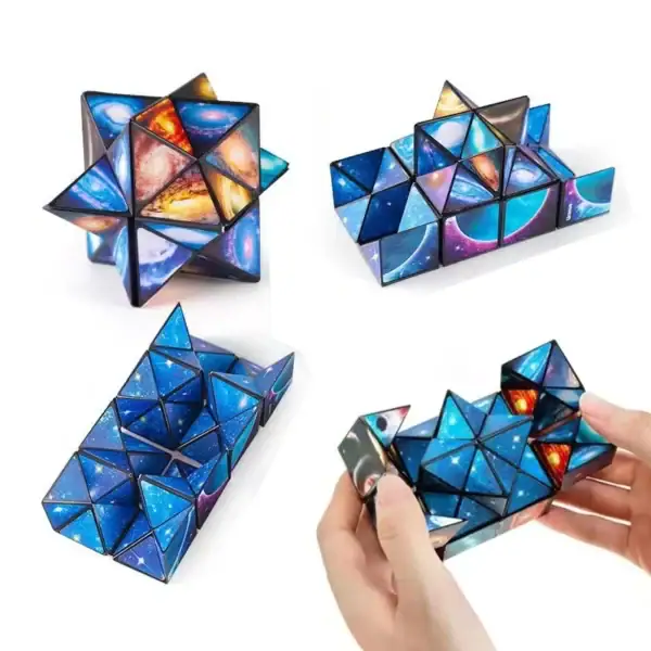 Ensemble de cubes magnétiques avec motifs galactiques, parfaits pour la décoration et la stimulation mentale, idéal pour les amateurs de science et d'astronomie.