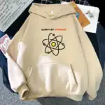 Vêtement à capuche avec motif atomique et texte "Quantum Physics" pour passionnés de science.