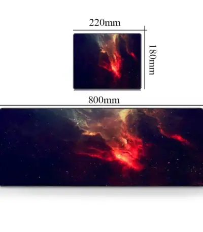 Panneau mural représentant une image de l'espace avec des nébuleuses rouges et bleues, dimensions 800x300mm, idéal pour une décoration scientifique ou cosmique.