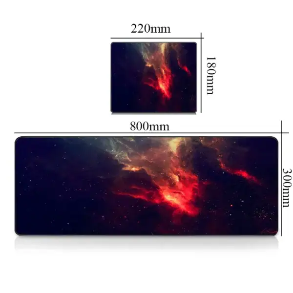 Panneau mural représentant une image de l'espace avec des nébuleuses rouges et bleues, dimensions 800x300mm, idéal pour une décoration scientifique ou cosmique.