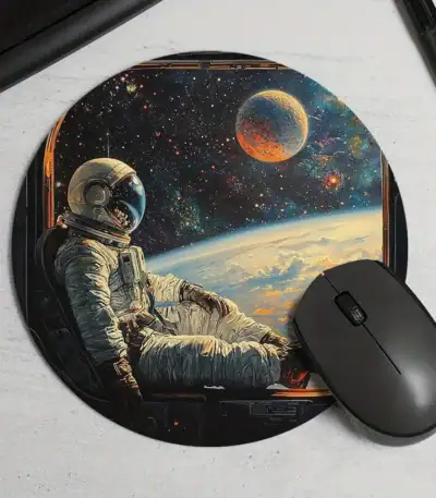 Astronaute flottant dans l'espace avec vue sur la Terre et une planète.