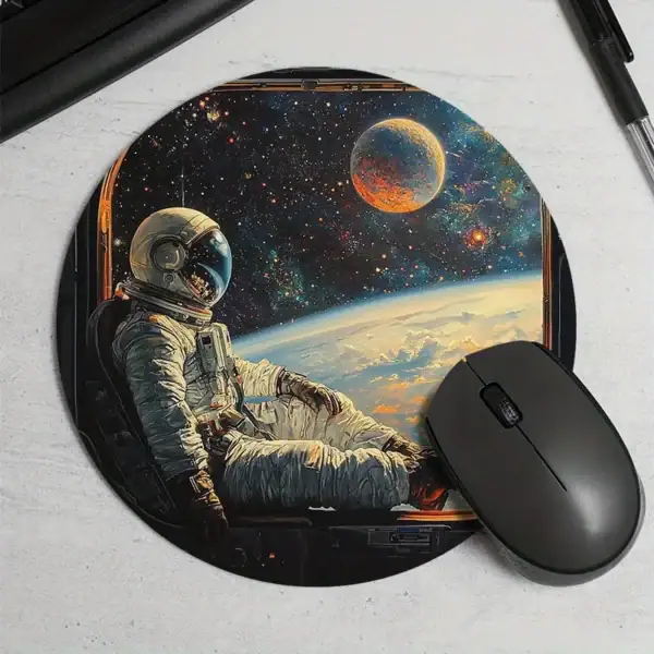 Astronaute flottant dans l'espace avec vue sur la Terre et une planète.