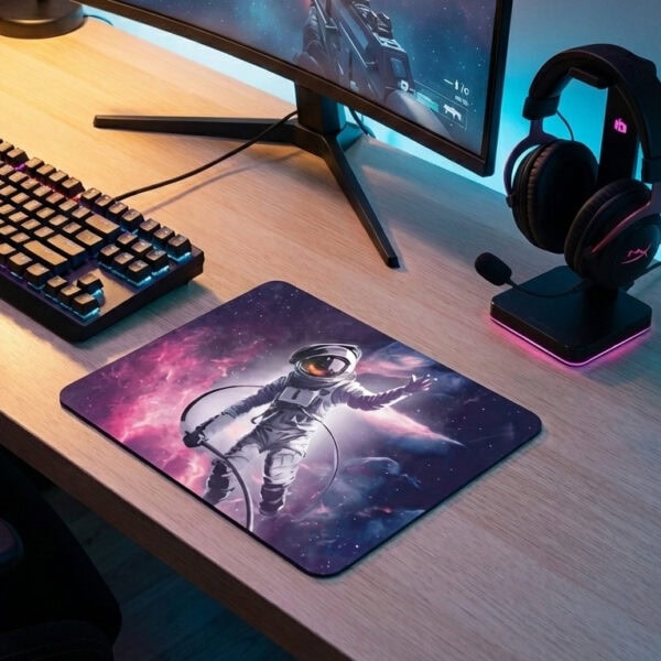 Tapis de bureau avec motif d'astronaute dans l'espace, idéal pour une décoration scientifique et moderne.