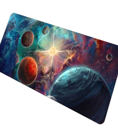Panneau décoratif avec scène de l'espace et planètes.