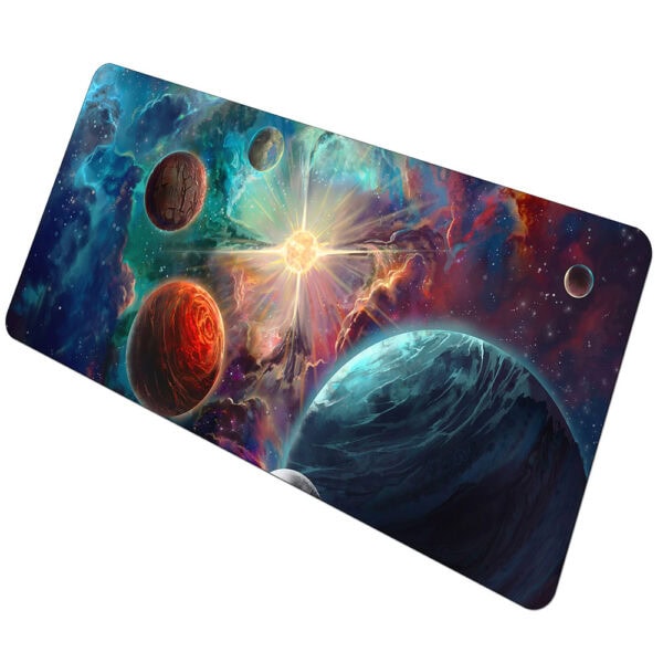 Panneau décoratif avec scène de l'espace et planètes.