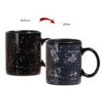 Tasse en céramique noire avec motifs de constellations et signes du zodiaque, idéale pour les amateurs d'astronomie et d'astrologie.