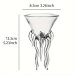 Vase en verre transparent avec design en tentacules, hauteur de 13,3 cm et diamètre de 8,3 cm, idéal pour la décoration scientifique ou moderne.
