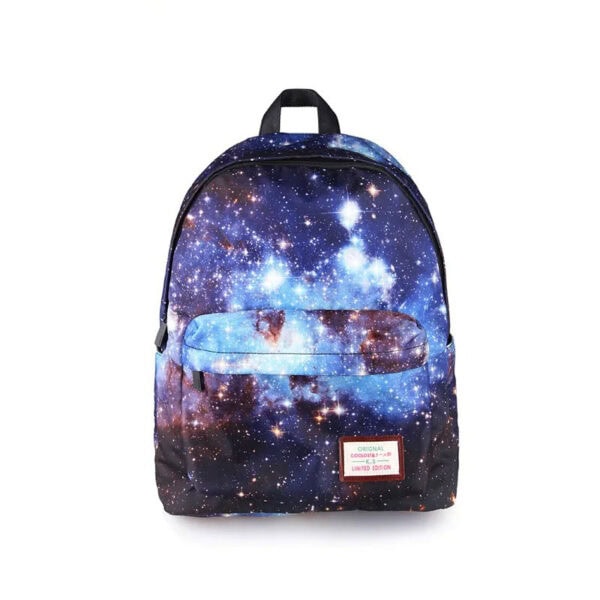 Sac à dos avec motif galaxie cosmique, design spacieux et tendance, idéal pour étudiants et amateurs d'astronomie, parfait pour transporter vos affaires avec style.