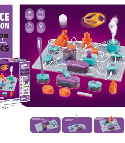 Jeu de circuit électrique éducatif pour enfants de 6 ans, comprenant 45 pièces pour apprendre l'électricité de manière ludique.