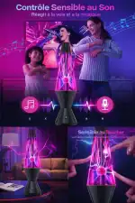 Lampe à plasma avec effets lumineux et musique, idéale pour décoration intérieure, réagit au son et à la musique, crée une ambiance dynamique et colorée dans la pièce.