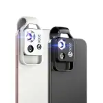 Lampe de poche LED compacte avec zoom 200x, idéale pour la science et l'exploration. Facile à utiliser, avec un design élégant en blanc et noir, parfaite pour les activités scientifiques ou de camping.