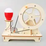 Pérpetuelle de Newton en bois avec roue et balle lumineuse, démonstration de la conservation de l'énergie et des lois de la physique.