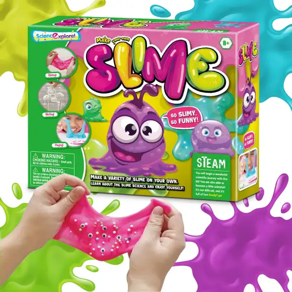 Jeu de fabrication de slime pour enfants avec moule coloré, idéal pour créer des slime amusants et créatifs à la maison. Parfait pour stimuler l'imagination et la motricité fine.
