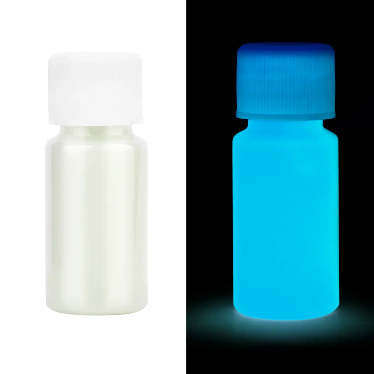 Petite bouteille de laboratoire qui brille dans l'obscurité, idéale pour la décoration scientifique ou pour des expériences éducatives.