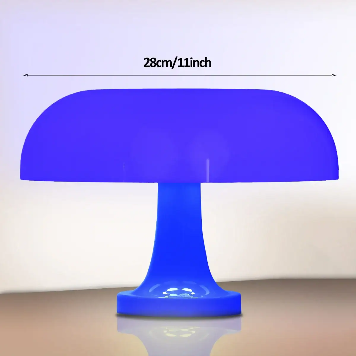 Lampe de bureau en forme de champignon, éclairage LED bleu, design moderne et original pour décoration scientifique ou geek.